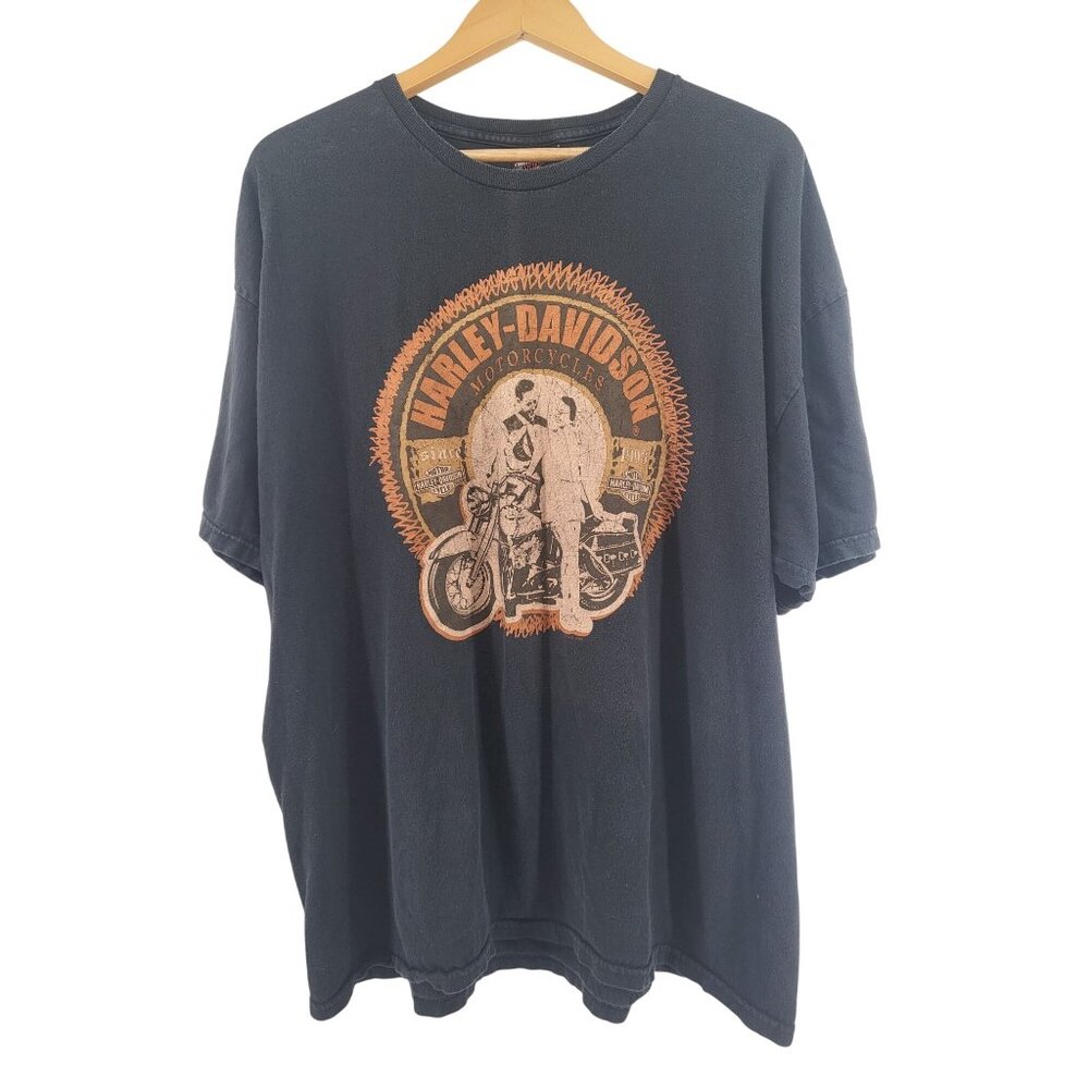 Harley-Davidson Black Graphic T-Shirt 2XL‎ Cotton Mens Barcelona Spain Design